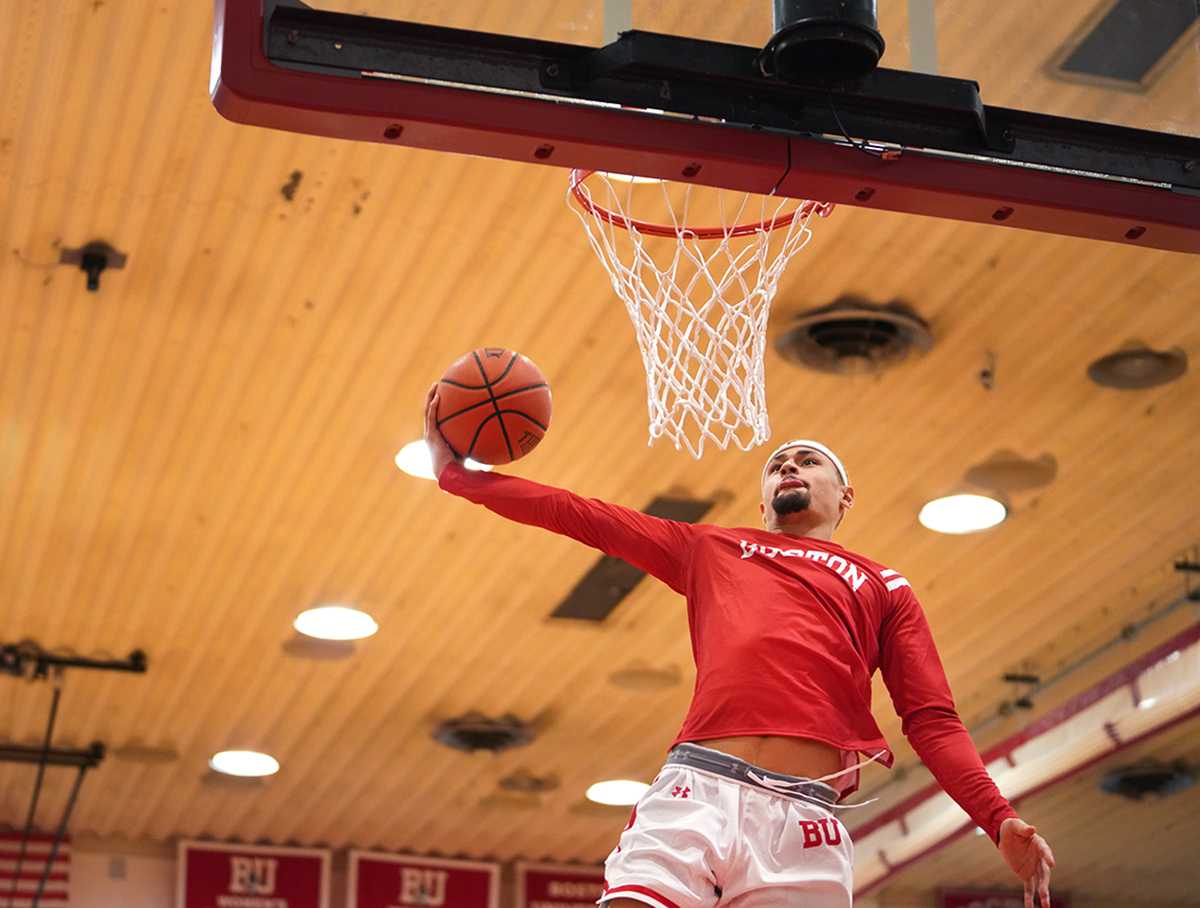 Graduate student Javante McCoy goes up for a basket. The Boston University men’s basketball team fell short Feb. 26 to the Bucknell Bisons with a score of 89-78 despite a strong performance by McCoy. MOHAN GE/DFP STAFF
