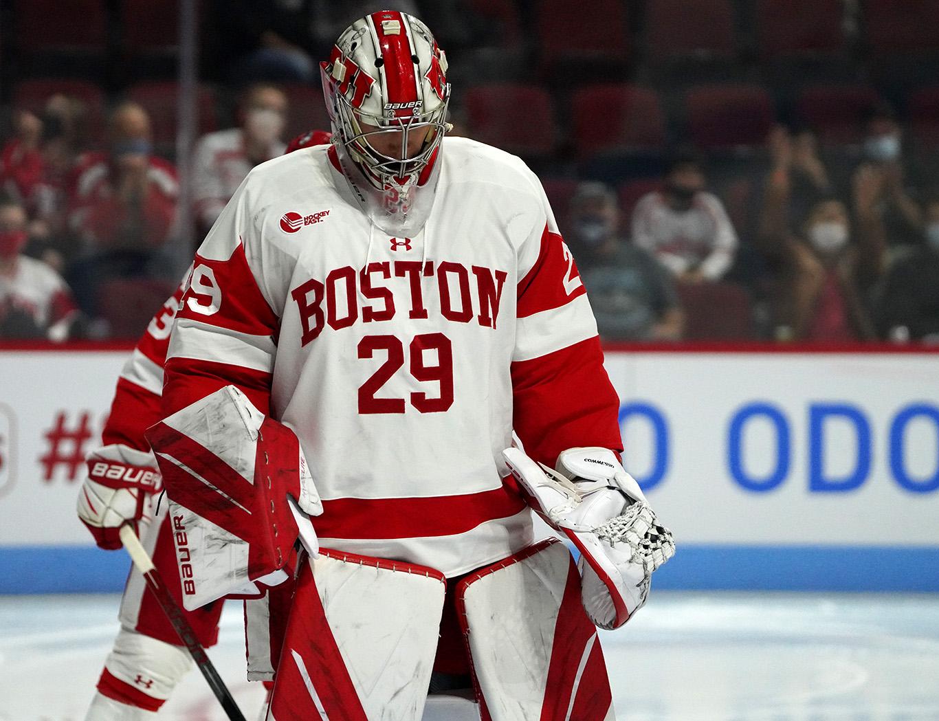 BU men's hockey goaltender Drew Commesso