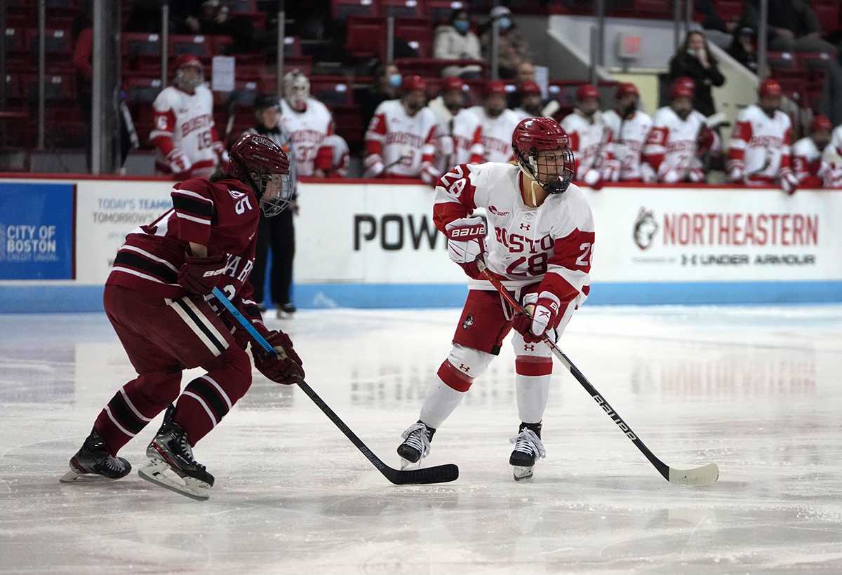 Sophomore Catherine Foulem in the Beanpot semifinal against Harvard University. The Boston University women’s hockey team fell short in the third period against Crimson, ending the game 4-1. MOHAN GE/DFP STAFF