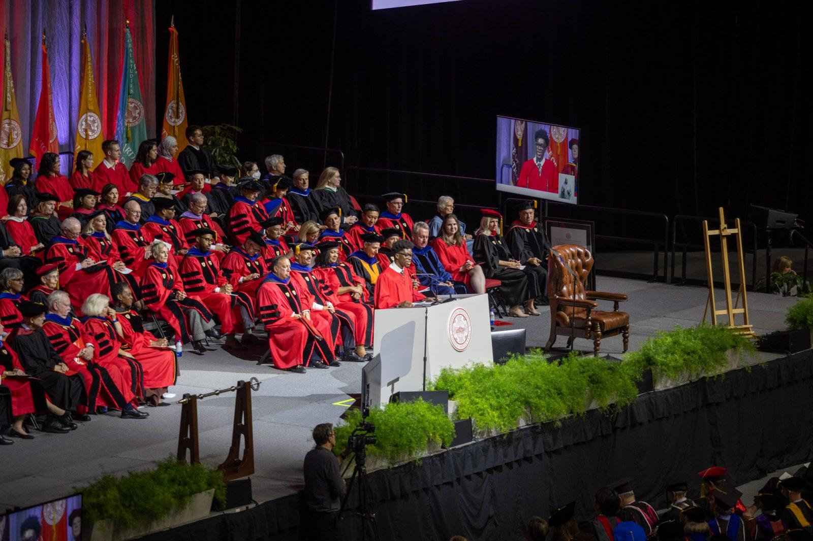 Student Government President Akwasi Antwi speaking during Gilliam’s inauguration. HOLLY GUSTAVSEN/DFP PHOTOGRAPHER