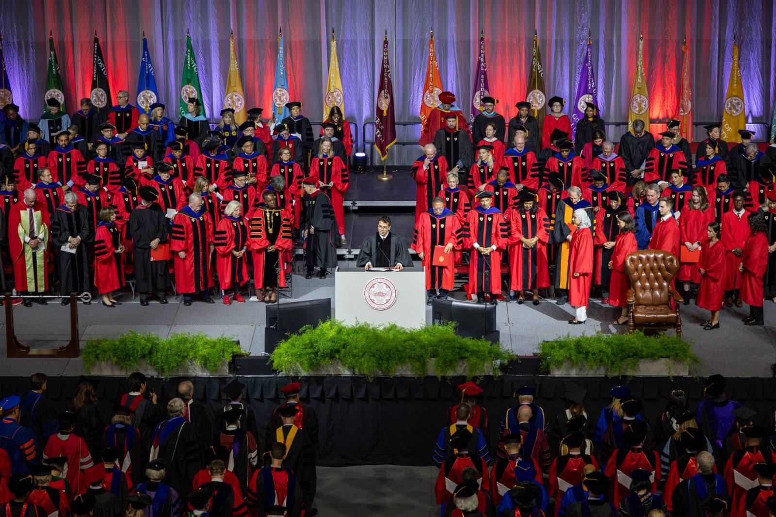 Master of Divinity candidate J.J. Martinez blesses Gilliam at the end of her inauguration. HOLLY GUSTAVSEN/DFP PHOTOGRAPHER 