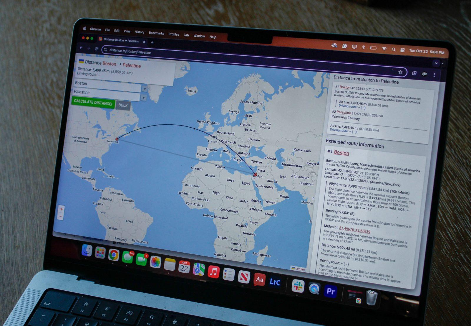 The flight path from Boston to Palestine on Distance Calculator. Local organizations around Boston, such as HEAL Palestine, have been working to evacuate children from Gaza and provide them with necessary care and medical attention amid conflict in the area. ISABELLA OLAND/DFP PHOTOGRAPHER