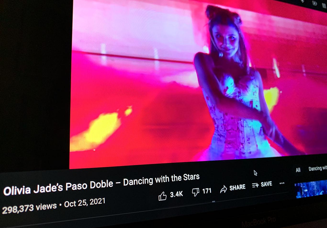 A YouTube clip of Olivia Jade dancing the Paso Doble on Dancing With the Stars. Since her affiliation with the “Operation Varsity Blues” college admissions scandal, Jade has been working to rebrand her image. ILLUSTRATION BY CONOR KELLEY/ DAILY FREE PRESS STAFF