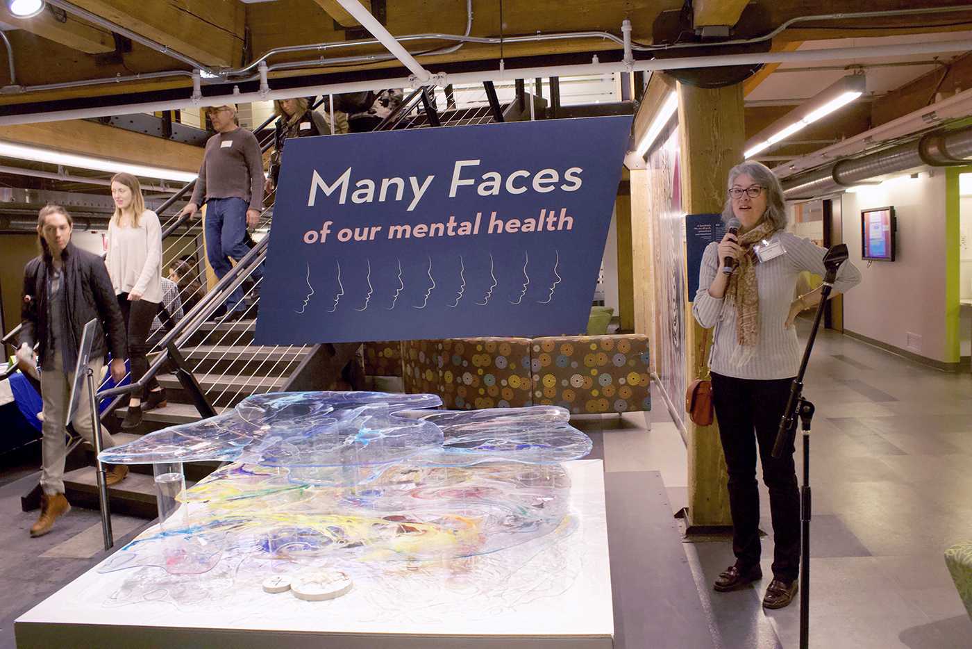 “The Many Faces of Our Mental Health” exhibit opened Tuesday at Tufts University. The project was conceived of by artist Lynda Cutrell to destigmatize mental illness. JULIA MARUCA / DAILY FREE PRESS STAFF
