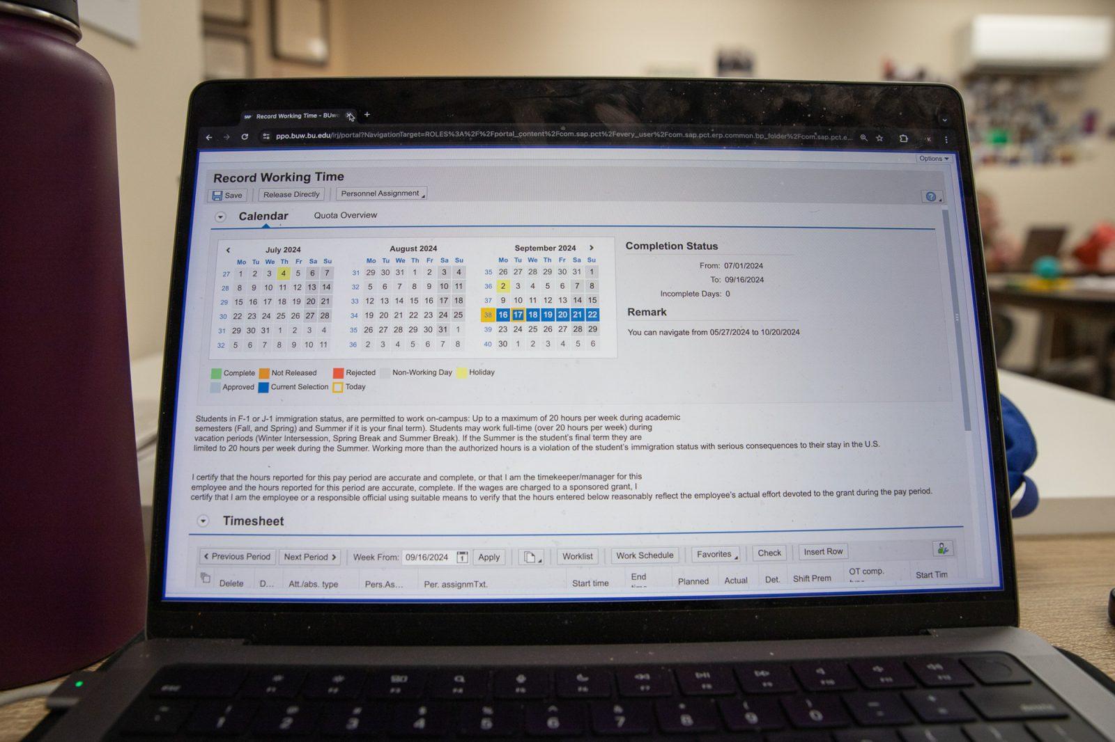 The new Student Employment Office portal. SEO changed the payroll system for Boston University students in June. KATE KOTLYAR/DFP PHOTOGRAPHER