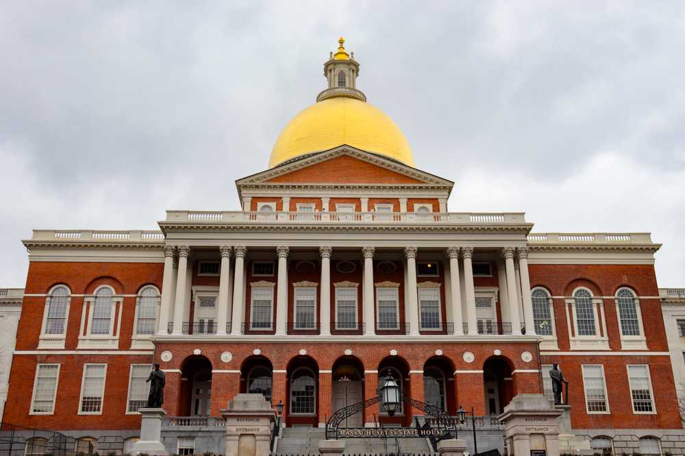 The Massachusetts State House. Gov. Maura Healey signed a $3.1 billion spending bill into law that will fund union contracts and the state’s strained shelter system. YITONG LI/DFP STAFF