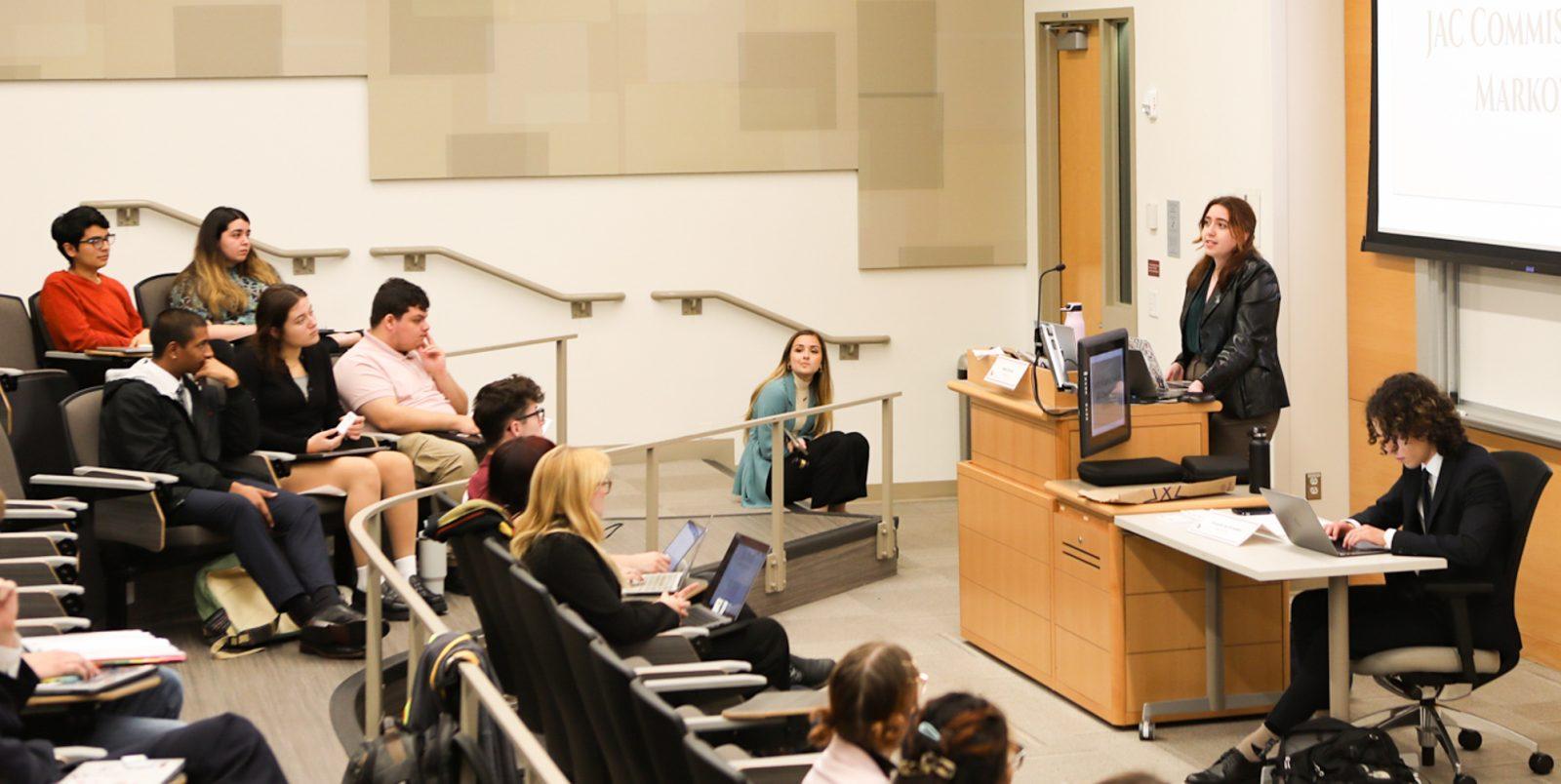 The Boston University Student Government meeting on Monday. The StuGov Senate voted in favor of holding a hearing at their next meeting to decide whether to remove Judicial Advisory Commissioner Daniel Markovic from office. RUOHAN LI/DFP STAFF