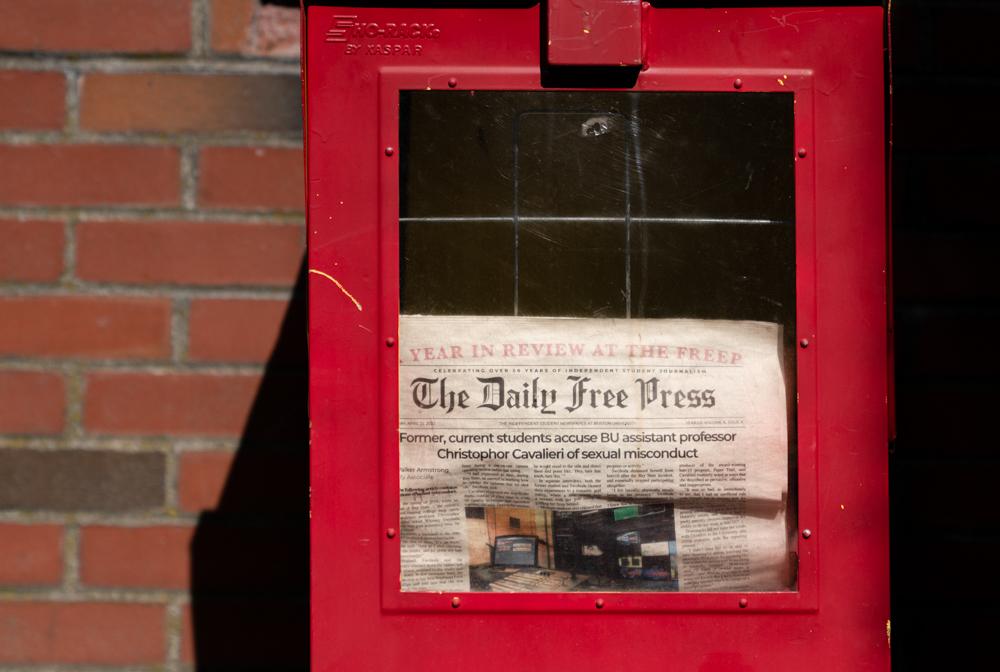 A paper on display outside of the Daily Free Press office on Commonwealth Avenue. The Daily Free Press will relaunch its investigative team in the fall to bring in-depth stories on issues within the BU community. HUI-EN LIN/DFP STAFF