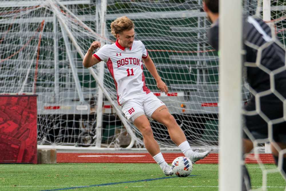 Boston University senior midfielder Andrew Rent plays in a match against Lehigh on Sept 16. The Terriers played against Boston College in Newton on Tuesday, Sept 16, tying the game 2-2. HUI-EN LIN/DFP FILE