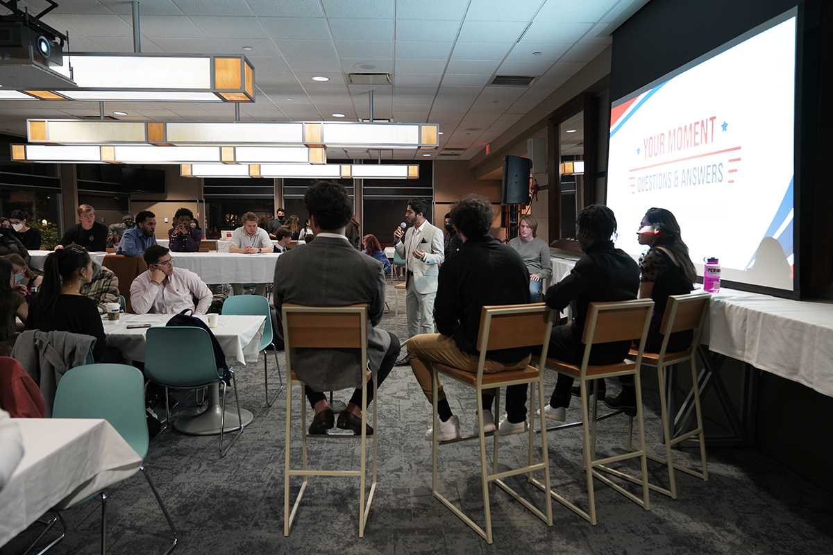 Boston University Student Government. BU StuGov slate candidates discussed ideas to solve student issues during a town hall meeting at the George Sherman Union Back Court March 16. HUI-EN LIN/DFP STAFF