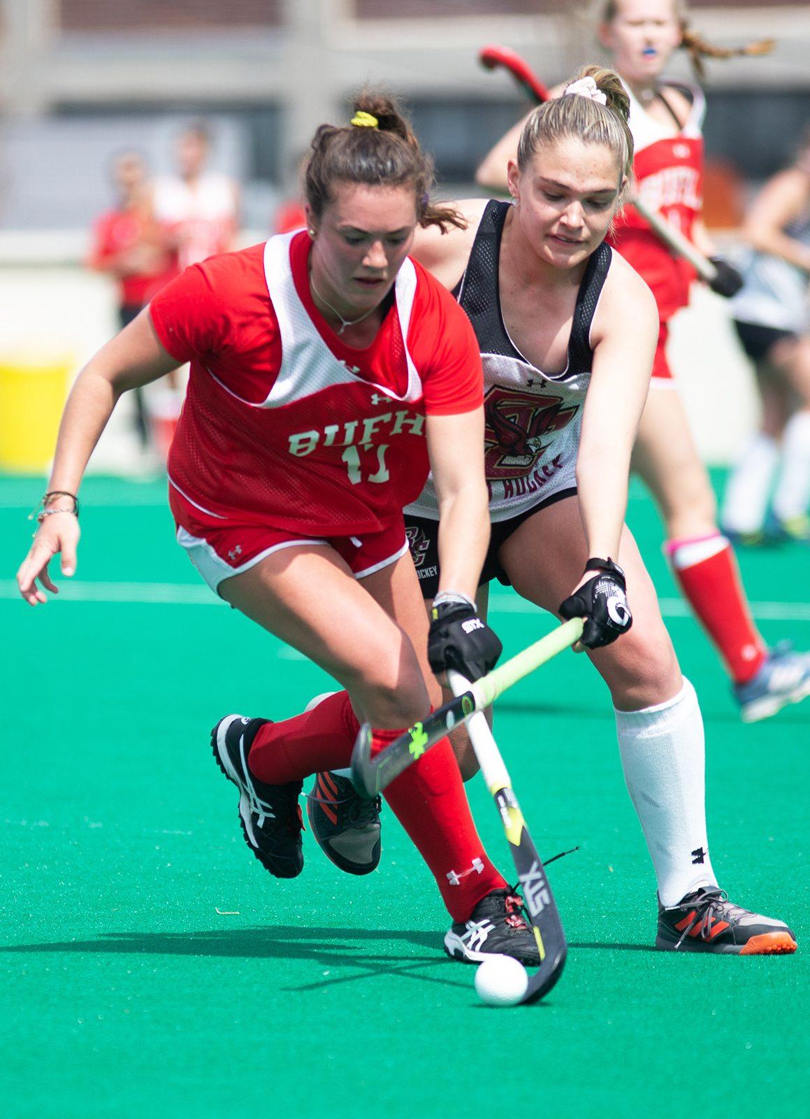 Junior Maggie New in an off-season field hockey match against Boston College. New got on the scoresheet in the game against Columbia University on Saturday. MATTHEW WOOLVERTON/ DFP FILE