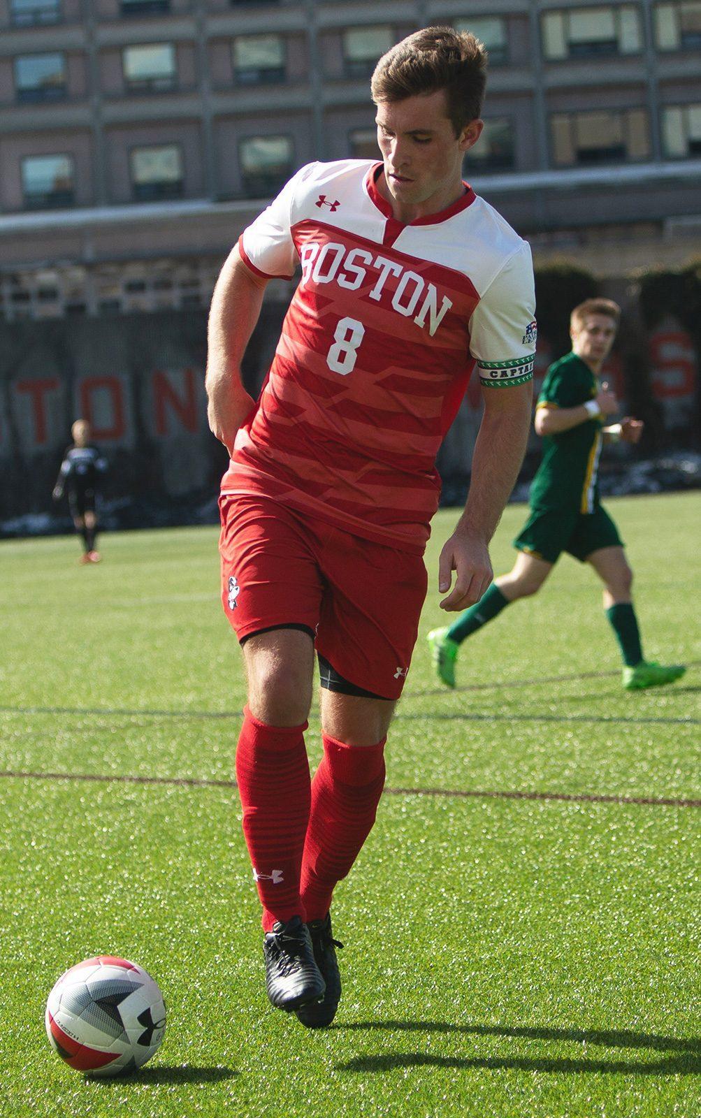 Senior forward Matt McDonnell in a match against the University of Vermont on March 24. McDonnell has had a blistering season so far, with seven goals and 14 points to his name. MATTHEW WOOLVERTON/ DFP FILE