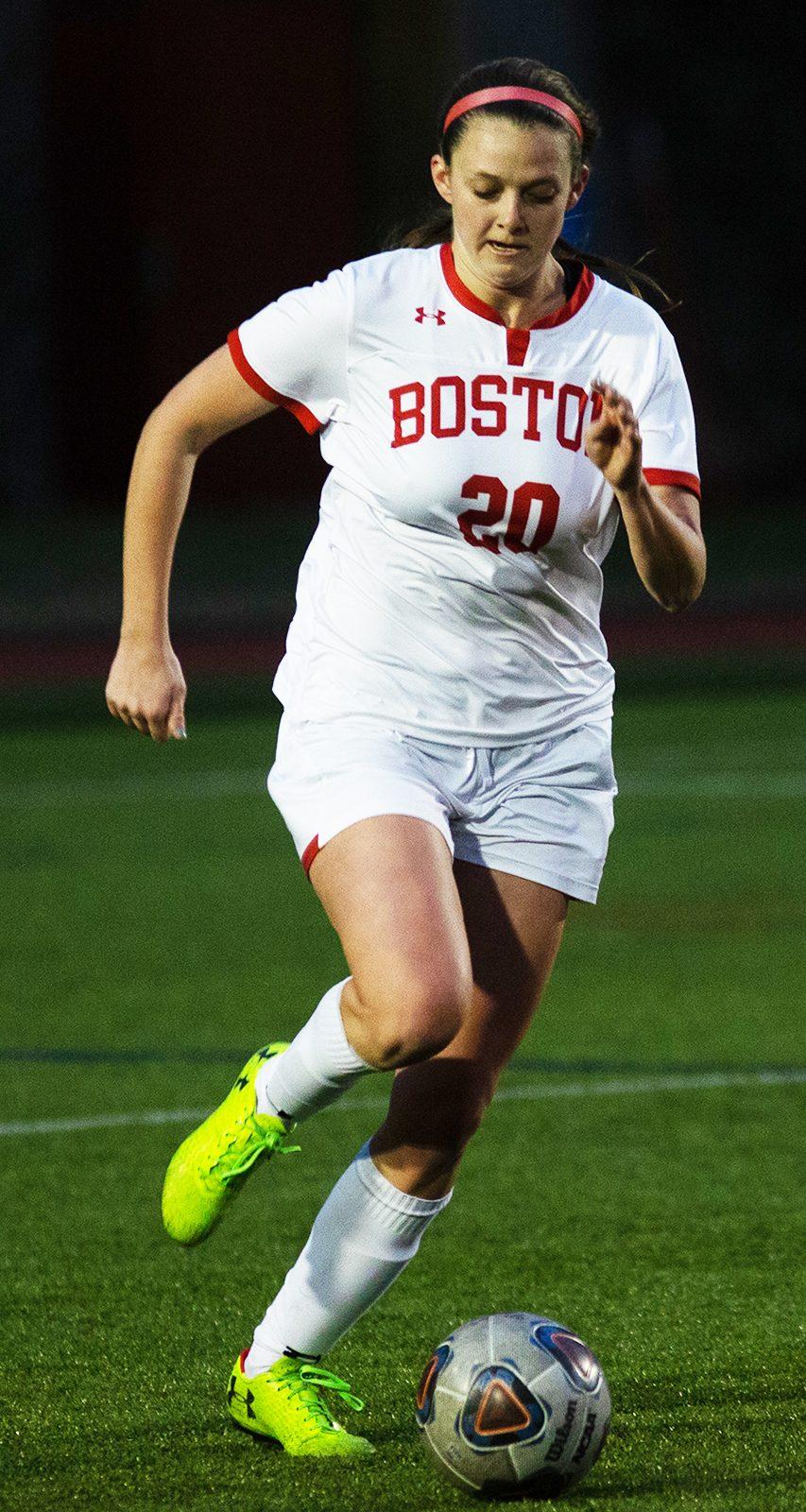 Senior forward Shannon Keefe in a game against Boston College on April 5. In an interview with The Daily Free Press, Keefe lifts the lid on her pre- and post-match meals. MATTHEW WOOLVERTON/ DFP FILE