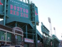 Outfield wall at Fenway Park in Boston
