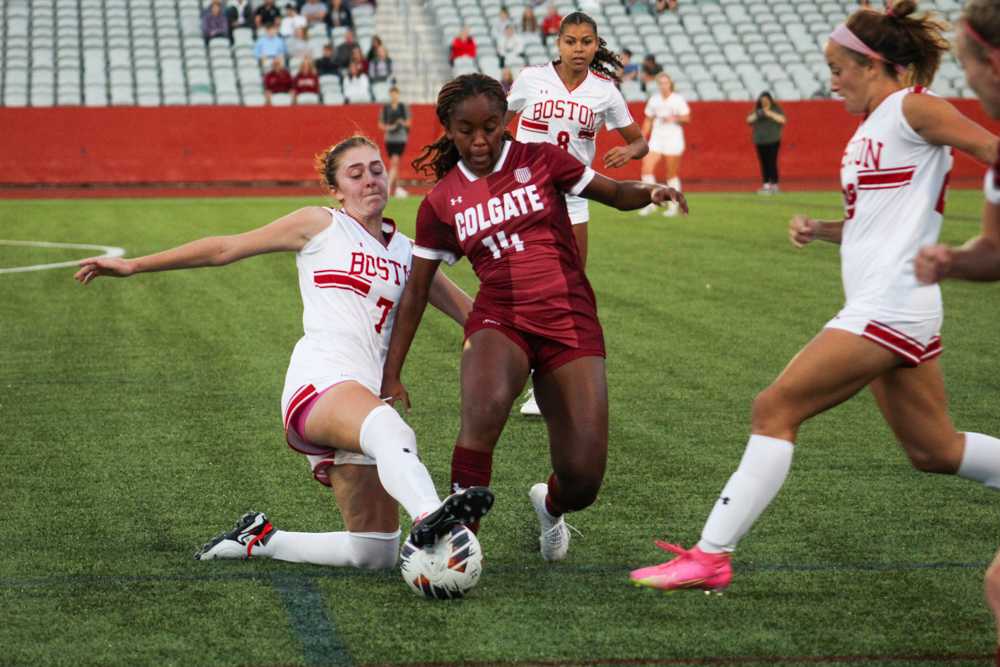 Junior midfielder Eileen Solomon plays in a game against Colgate on Sept. 20. The Terriers bested Navy 3-2 on Sunday. ISABELLE MEGOSH/DFP PHOTOGRAPHER