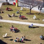 boston university students on the college of communication lawn