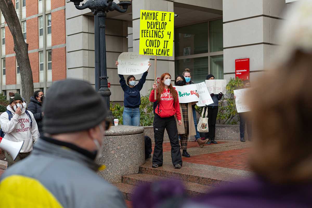 protest outside President Brown's office against COVID-19 policies