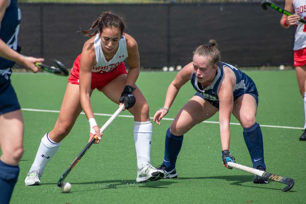Boston University senior midfielder Thalia Steenssens (24) in a game against the University of New Hampshire in April. The Terriers beat UNH 3-2 on Friday at the newly renovated New Balance field. MOLLY POTTER/DFP PHOTOGRAPHER