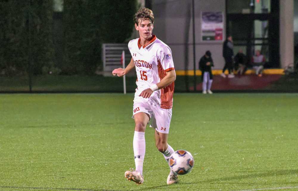 Graduate student Evan Morrison playing against Lehigh University on Oct. 29. Boston University men's soccer lost 2-1 against College of the Holy Cross on Wednesday, Nov. 2. MOLLY POTTER/DFP STAFF
