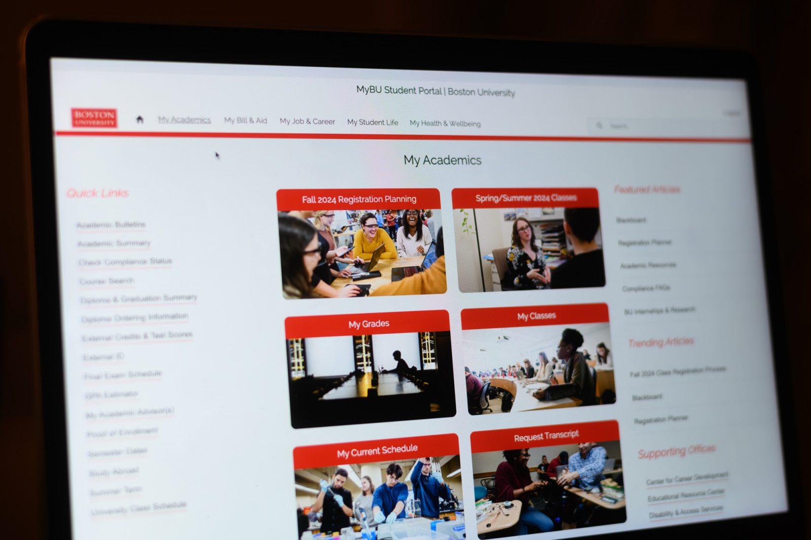MyBU Student Portal homepage. The MyBU Portal will have new features to help students plan their schedules for the fall. MOLLY POTTER/DFP PHOTOGRAPHER