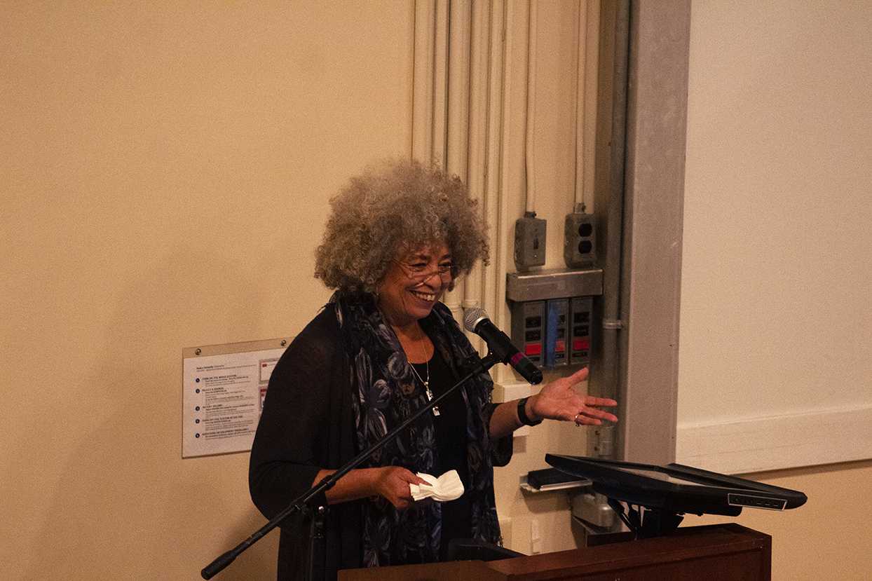 Angela Davis spoke about violence against women and its challenge to racism Saturday at Boston University’s Jacob Sleeper Auditorium Saturday. RACHEL SHARPLES/ DAILY FREE PRESS STAFF