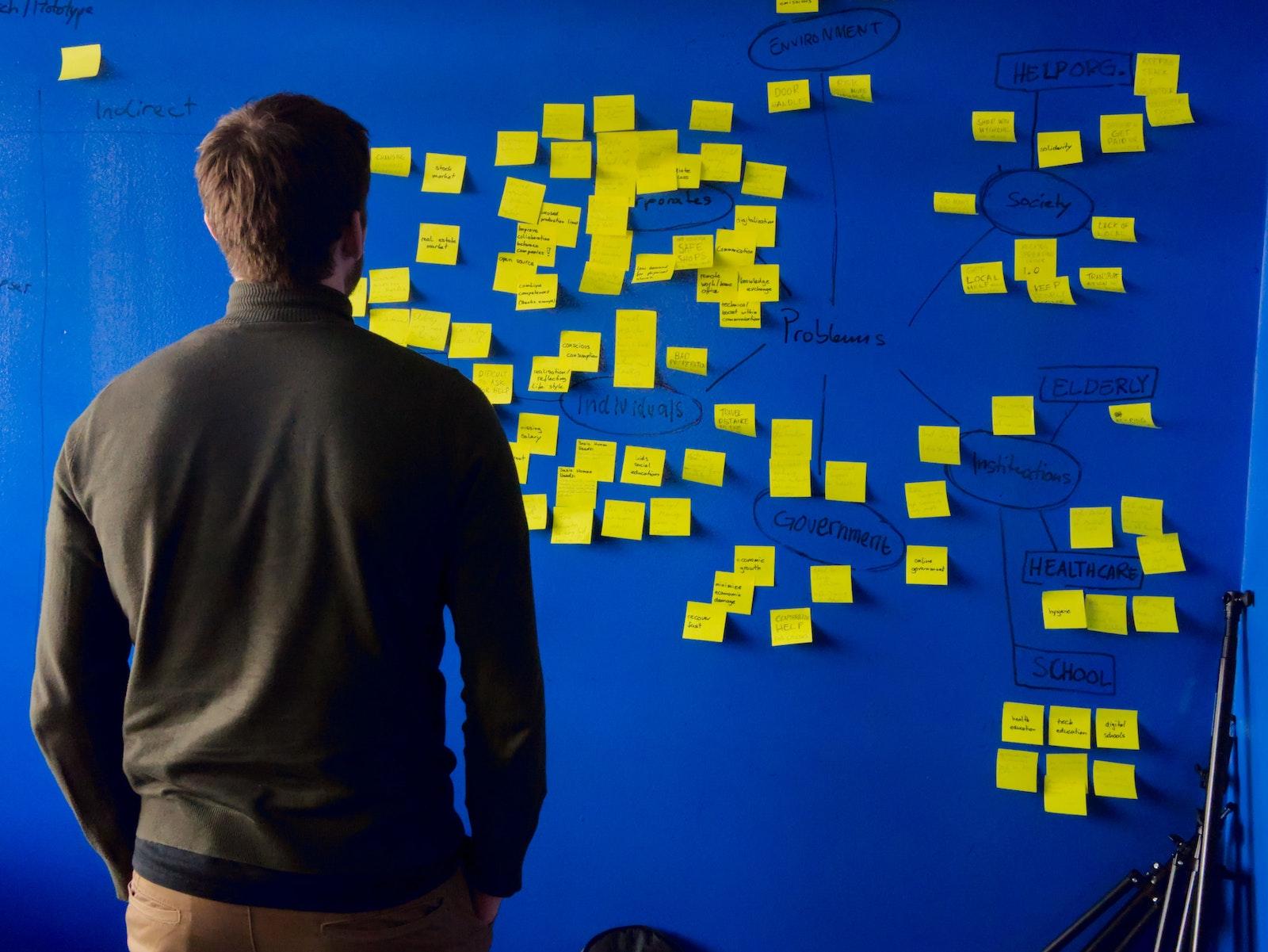 A brainstorm board. Aspiring student entrepreneurs from Boston-area universities convened at the “Red Bull Basement – Entrepreneurship in Boston” event Oct. 16 to pitch and receive feedback on their project ideas from Cedar Capital founder and early-stage investor Taylor Grant. COURTESY OF PER LÖÖV VIA UNSPLASH
