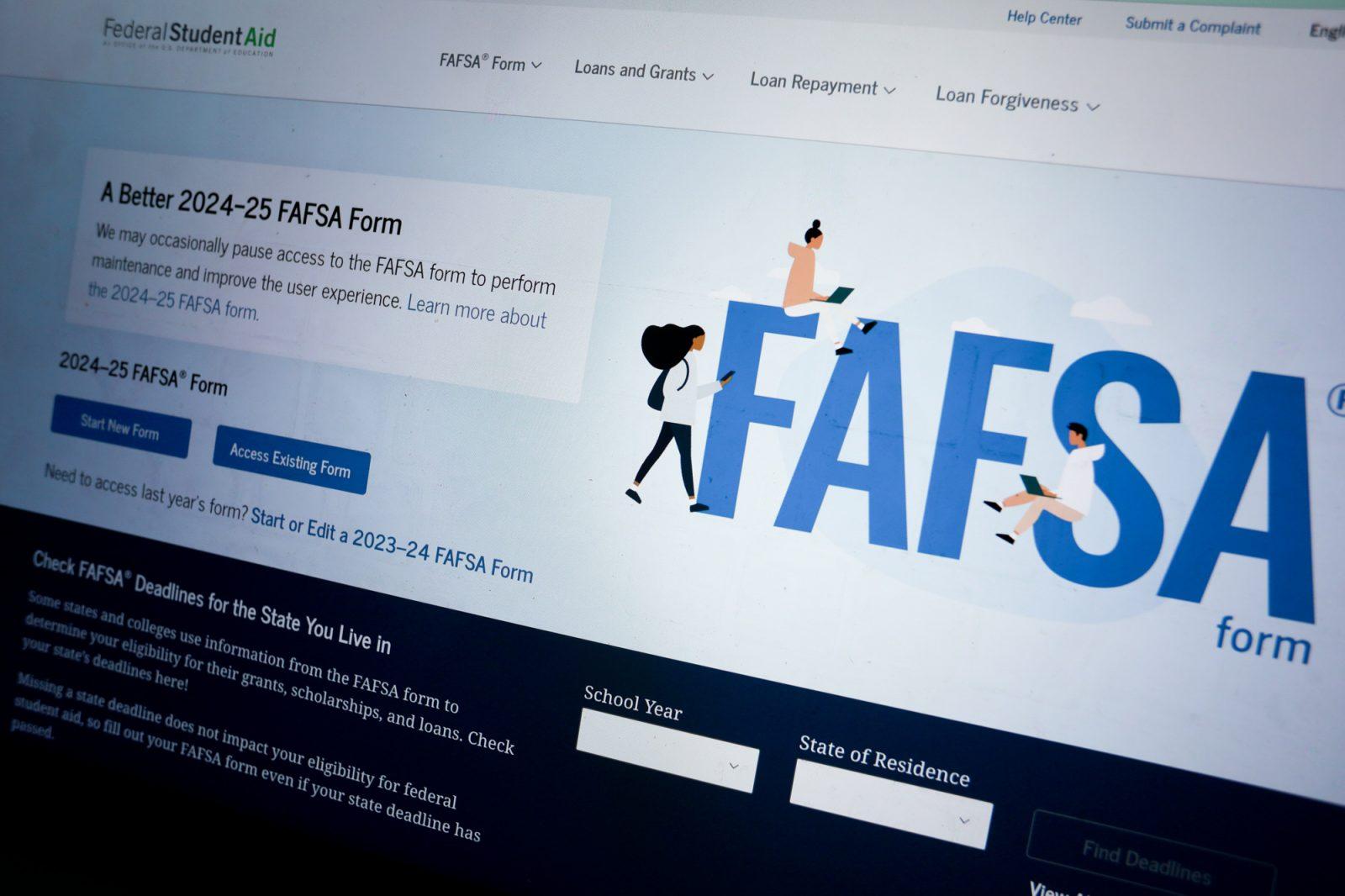 The Free Application for Federal Student Aid (FAFSA) website. The Department of Education released a modified FAFSA form in December 2023 in an attempt to simplify the aid process for students. SYDNEY ROTH/DFP PHOTOGRAPHER