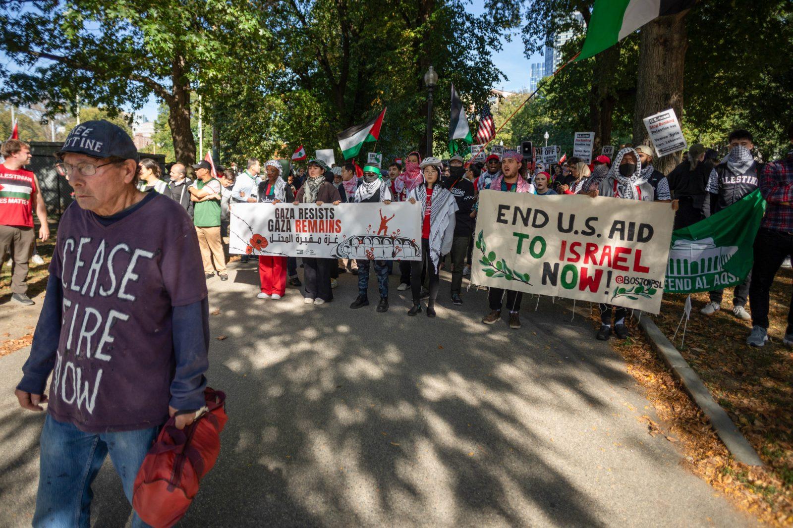 Pro-Palestine protesters marching in Boston Common on Oct. 24, 2024. The first phase of a ceasefire deal between Hamas and Israel began on Jan. 19 and both parties are expected to continue discussions on Feb. 4. SYDNEY ROTH/DFP PHOTOGRAPHER 