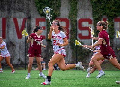 Midfielder Jennifer Barry makes a catch during the April 11 game against BC.