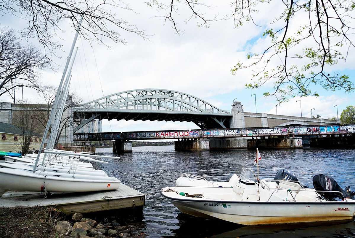 Boston University Bridge. Massachusetts State Police officers removed the belongings of unhoused individuals living near the bridge Wednesday. SERENA YU/ DFP FILE