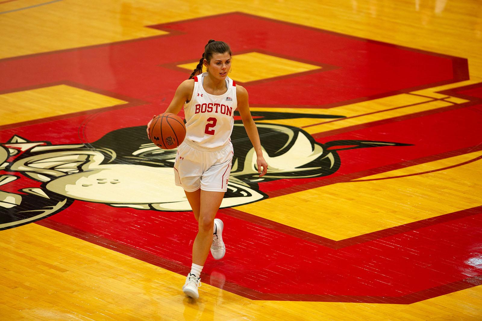 Senior point guard Katie Nelson in a game against Navy Feb. 15, 2020. Nelson reached 1,000 career points in a win against Colgate University Saturday. RACHEL SHARPLES/ DFP FILE