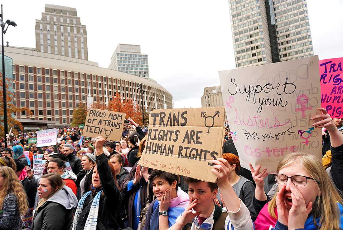 People rally at Boston’s City Hall Plaza in support of transgender rights in October 2018. Boston University announced the formation of committees to review freedom of speech on campus on Feb. 12, and President Donald Trump said Saturday he would sign an executive order protecting free speech on campuses. SOPHIE PARK/ DAILY FREE PRESS STAFF