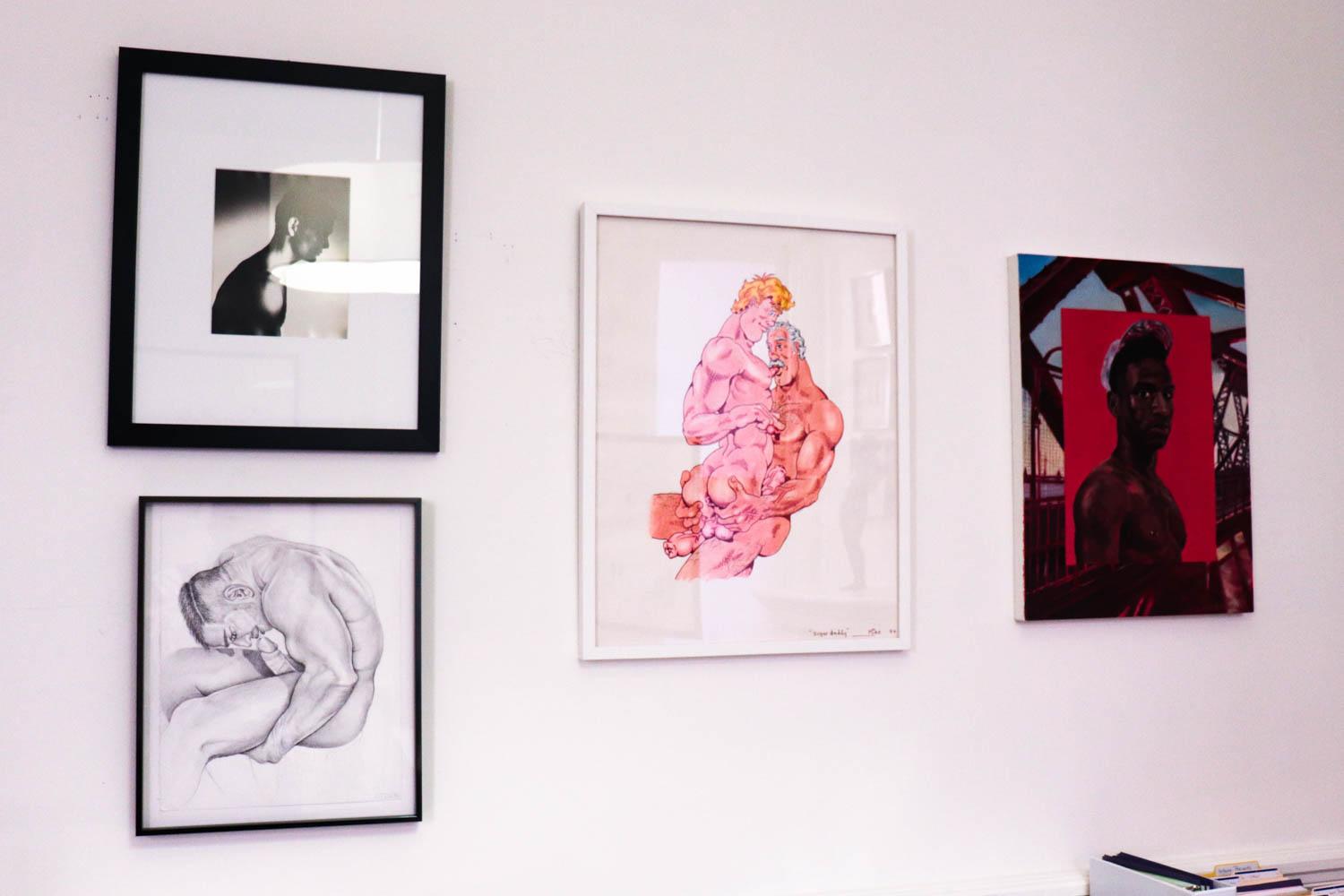 Artworks from the “Closet to Quarantine: Queer Art Then and Now” exhibition. The exhibition is on display at the Childs Gallery until Nov. 6. PERRY SOSI/ DAILY FREE PRESS STAFF