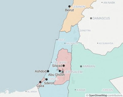 Map of Israel, Palestine, Lebanon, and Jordan