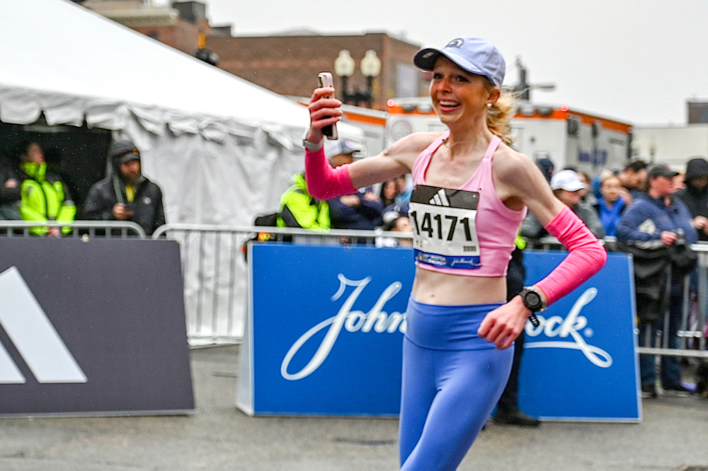 Anna Gruesen running the 127th Boston Marathon