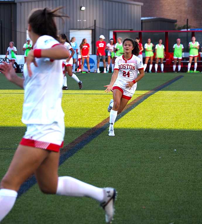 Sophomore midfielder Lily Matthews in a match against Lafayette College Sept. 18. The Terriers defeated the Yale University Bulldogs 1-0 Tuesday night at Nickerson Field. JEFF TEDI/ DFP FILE