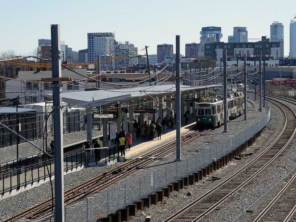 A Green Line train arrives at Union Square station in Somerville. The MBTA has agreed to provide shuttle service to Somerville’s “What The Fluff” festival on Sept. 23 while train service is down. PHOTO COURTESY OF PI.1415926535 VIA WIKIMEDIA COMMONS