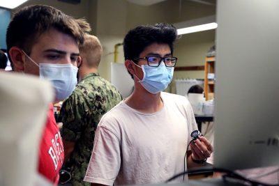 students in physiology lab