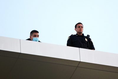 Boston Police Department officers at a protest