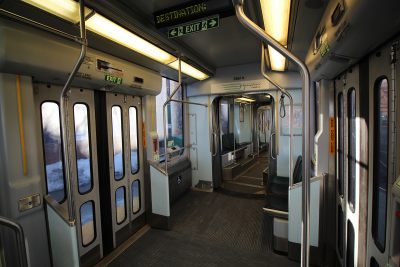 empty mbta train at boston college