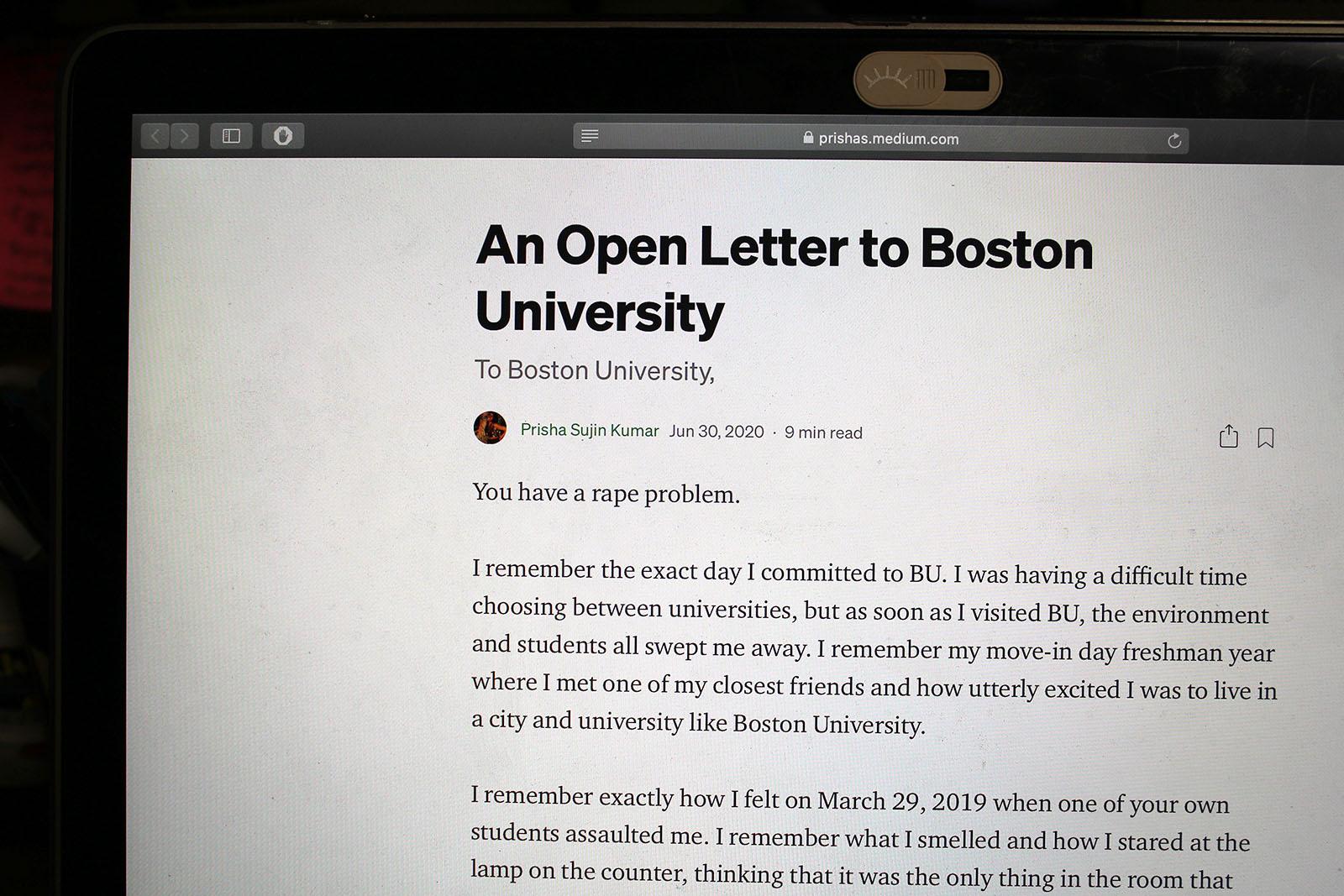 Boston University student Prisha Sujin Kumar wrote a second open letter to BU Jan. 10 about her experience with sexual assault on campus and the University’s handling of sexual assault cases. ILLUSTRATION BY HANNAH YOSHINAGA/ DAILY FREE PRESS STAFF