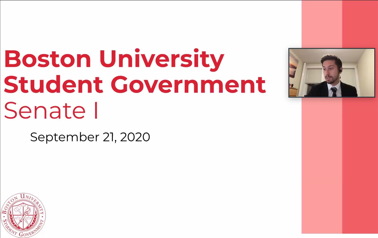 Boston University Senate Chair Vincent D’Amato. The BU Student Government convened for its first meeting of the semester on Monday. HANNAH YOSHINAGA/ DAILY FREE PRESS STAFF