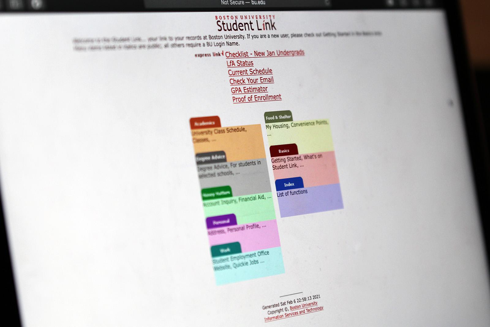 Boston University’s Student Information System. BU announced Thursday it will upgrade the SIS, including the Student Link and Faculty Link. HANNAH YOSHINAGA/ DAILY FREE PRESS STAFF 