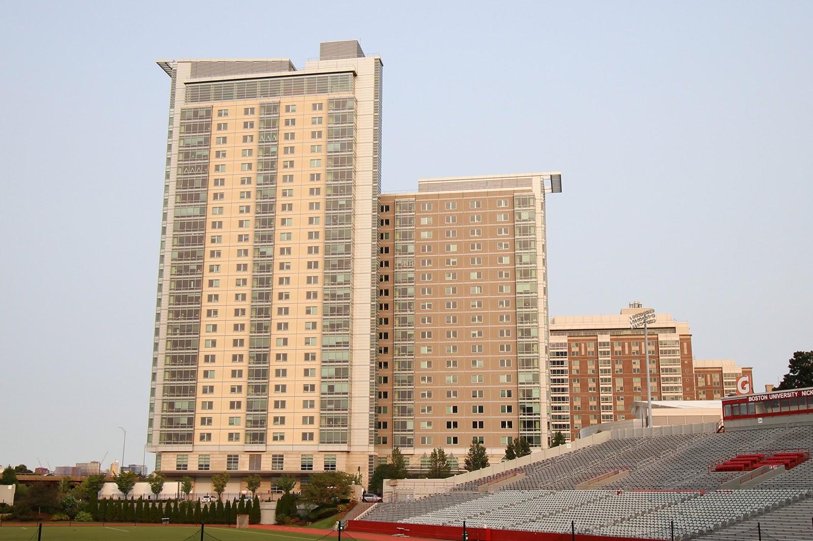 Boston University’s Student Village 2 dormitory. BU’s administration has launched an investigation following a video posted to the @bu_gigs Instagram page Saturday showing a large number of students partying in StuVi2. HANNAH YOSHINAGA/ DAILY FREE PRESS STAFF