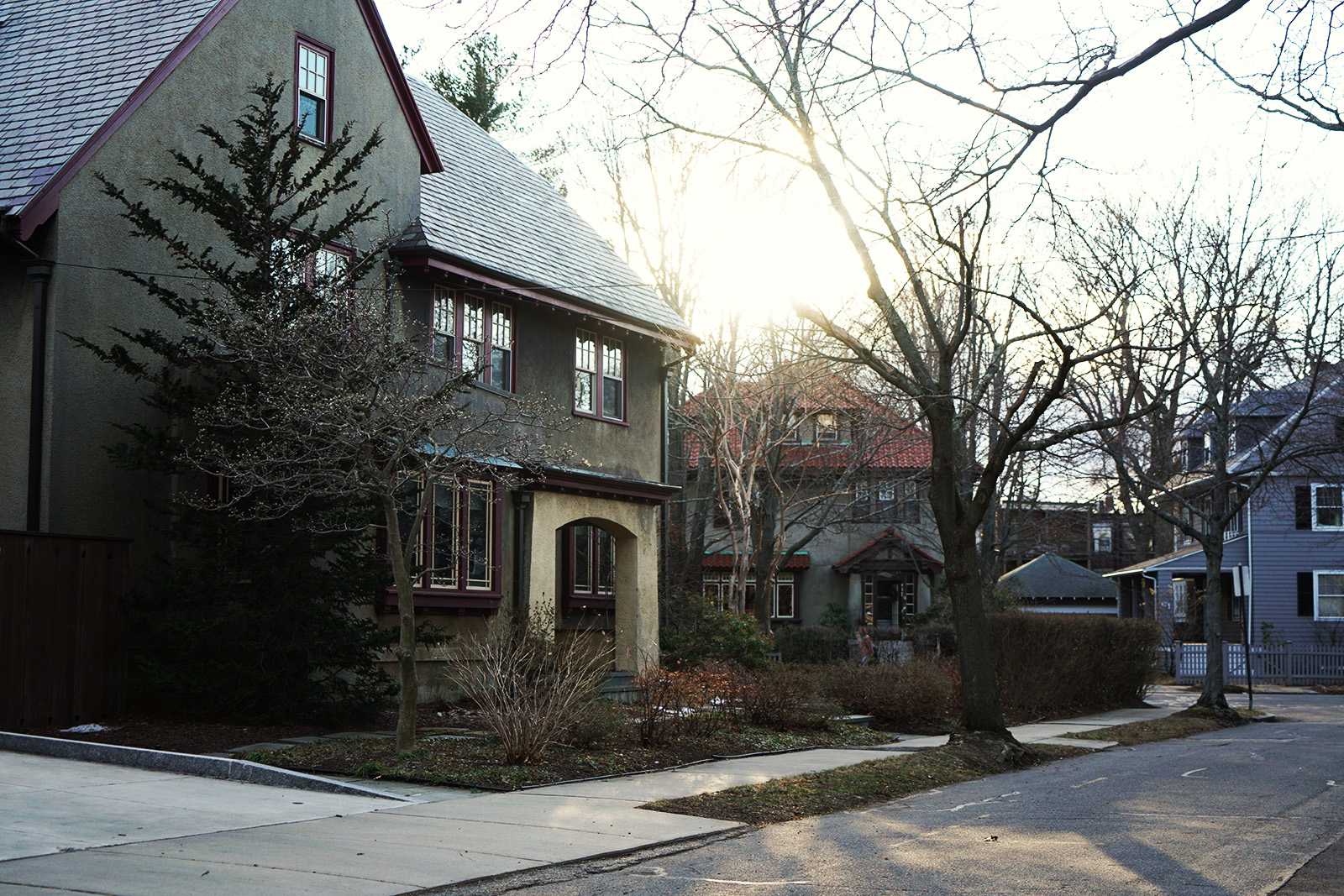 A residential street in Brookline. A Boston University student was approached by two male suspects and robbed at gunpoint on Naples Road in Brookline Friday night. SERENA YU/ DFP FILE