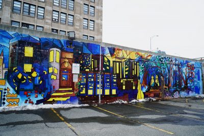 mural in west campus at boston university