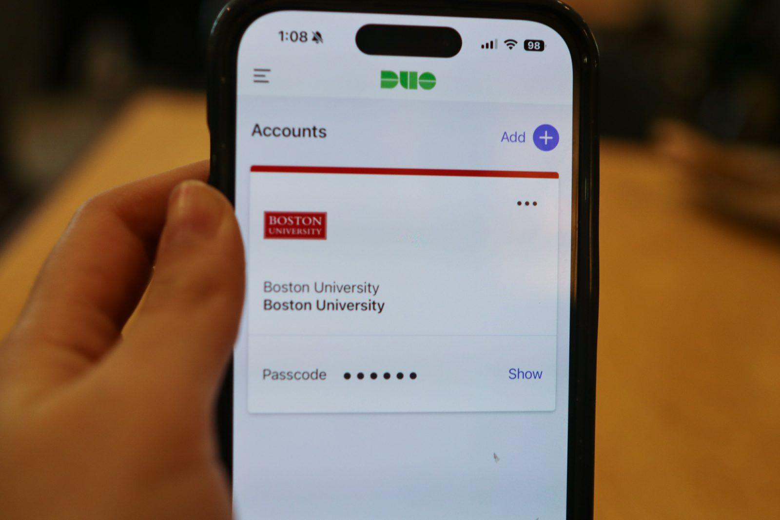 The Duo Mobile App. Boston University announced on Feb. 4 that they would no longer support text messaging or phone calls as a method of authentication , preventing students from logging onto their BU student portals. RACHEL FEINSTEIN/DFP PHOTOGRAPHER