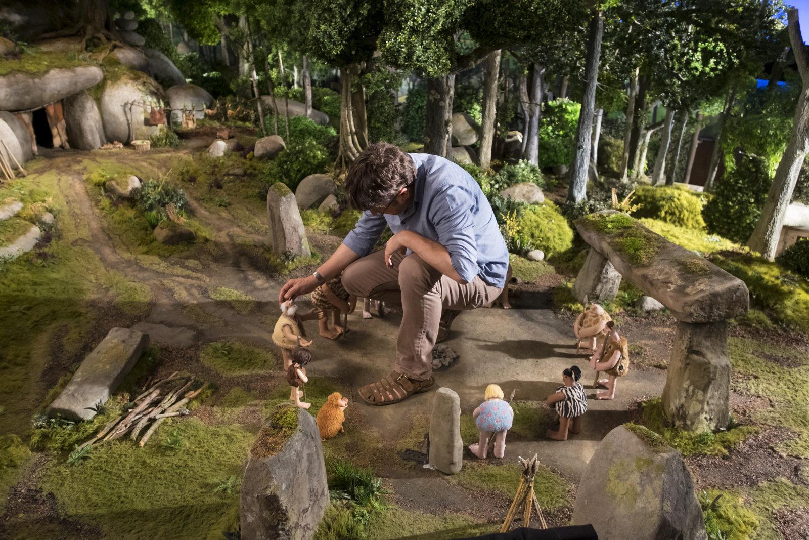 A set dresser working on the set of “Early Man,” a stop-motion film. PHOTO COURTESY AARDMAN
