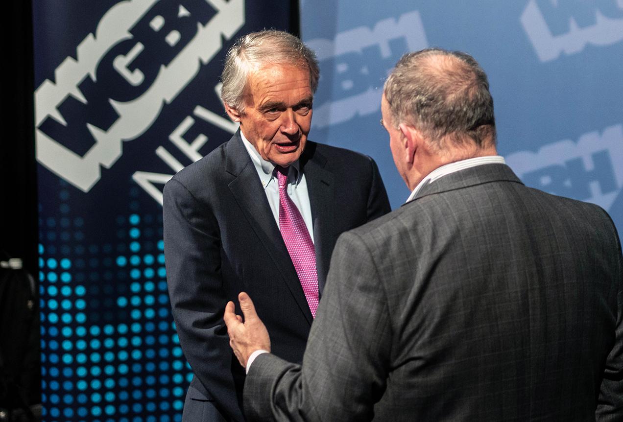 Mass. Sen. Ed Markey in the WGBH’s Brighton studio after the first U.S. Senate primary debate against Mass. Rep. Joe Kennedy in Brighton Tuesday. LAURYN ALLEN/ DAILY FREE PRESS STAFF