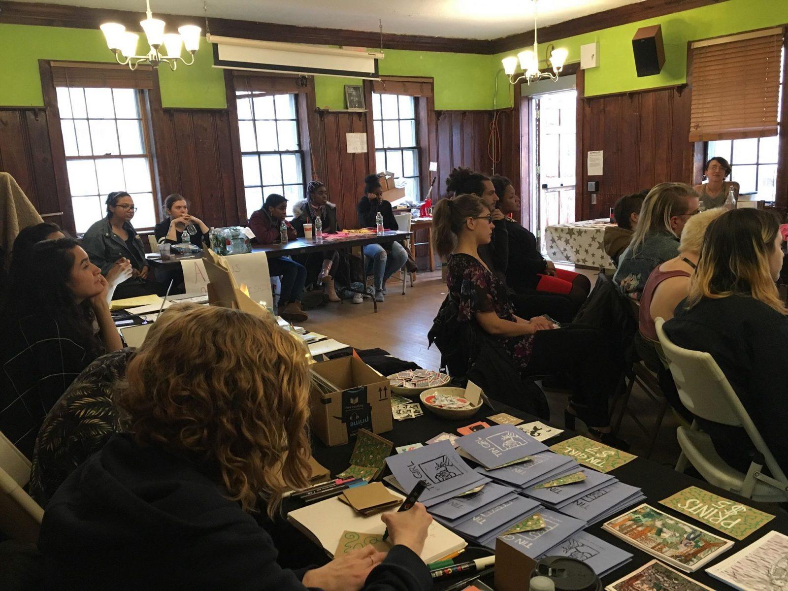 The Feminine Empowerment Movement held “FEMS Book Fair and Zine Release” to celebrate the release of their inaugural zine in Harvard Square. PHOTO COURTESY ZENAIDA ELENA